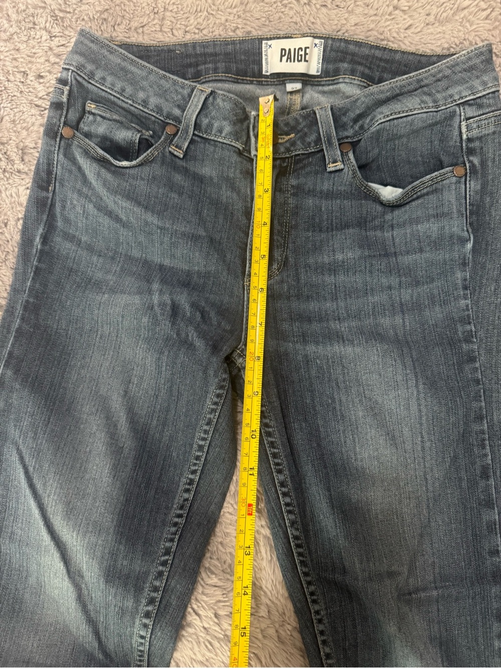 PAIGE Straight Leg Jeans in Washed Blue Denim